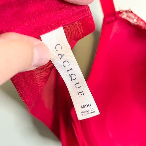 Cacique Women's Red Lace Lingerie Full Coverage Push-Up Bra Size 46DD - Picture 5 of 13